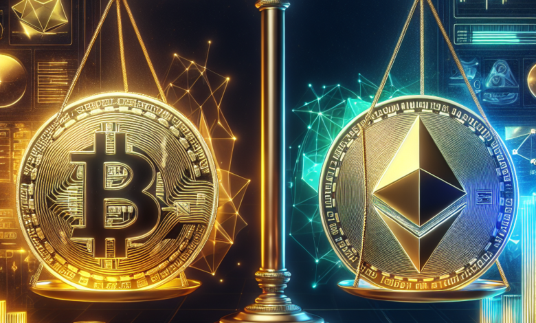 moedas representando Bitcoin-vs-Ethereum
