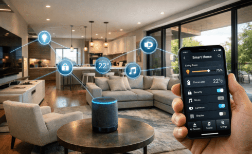 Capa de casa interconectada com dispositivos inteligentes e automação residencial