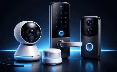 Dispositivos de segurança residencial modernos protegendo casa inteligente em 2026