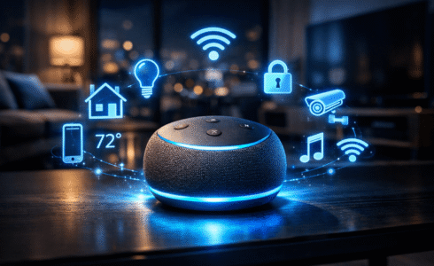 Echo Dot 5ª geração controlando casa inteligente com Alexa