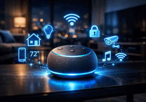 Echo Dot 5ª geração controlando casa inteligente com Alexa