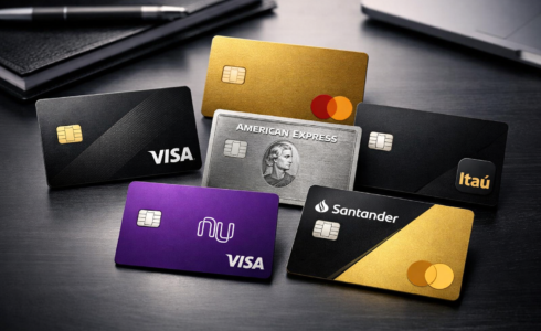 Capa com os principais cartões de crédito do ranking 2026 mostrando cartões Visa, Mastercard e American Express